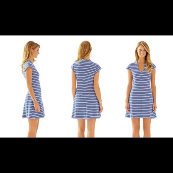 Lilly Pulitzer XXS Blue White Stripe Mini Cap Sleeves Vneck PRIORITY SHIPPING - Picture 5 of 9